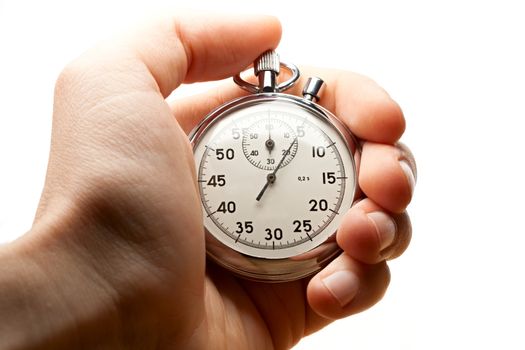 Male hand holding stopwatch 