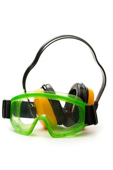 Green goggles with earphones 