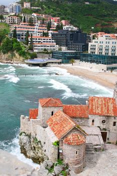 Old town and new town in Budva Montenegro