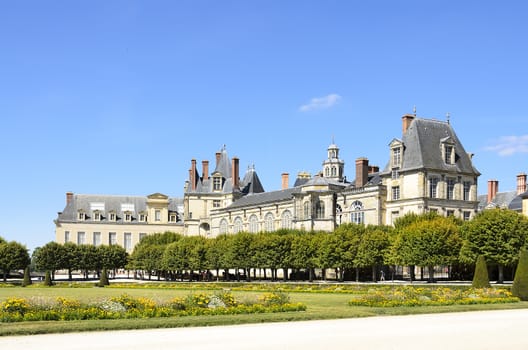 External views of the beautiful park and the castle of Fontainebleau