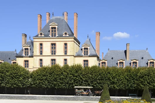 External views of the beautiful park and the castle of Fontainebleau