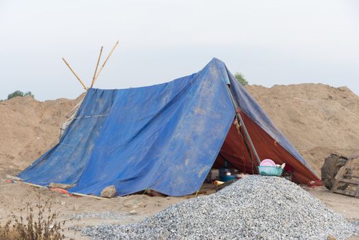 Tent accommodation For construction workers In rural countryside