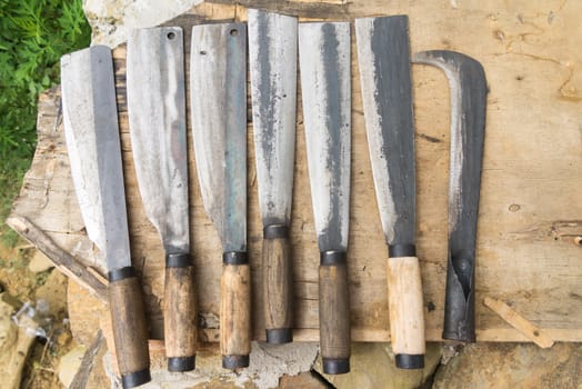 Various type of knife that farmer use for farming