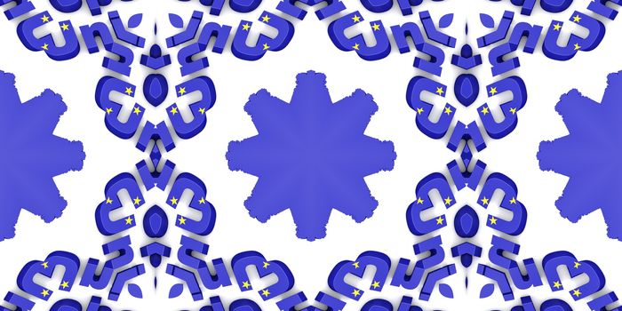 Blue Ethnic pattern. Abstract kaleidoscope fabric design.