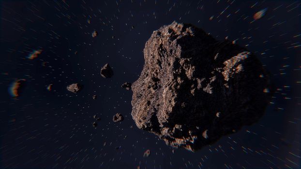 Illustration of space scene with asteroids