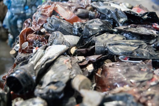 Plastic Pet Bottles preparated for recycling in a factory