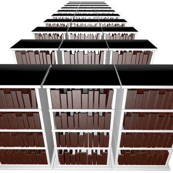 Libraries in a row, isolated over white, 3d render