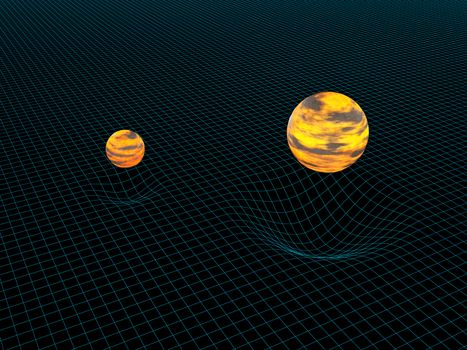 Model of two objects and their gravitation on the grid.