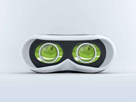 Glasses for virtual reality in 3D. Front view with screen on.