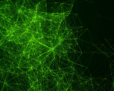 Green abstract digital background with cybernetic particles