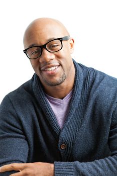 Stylish African American man wearing black framed glasses. Shallow depth of field.