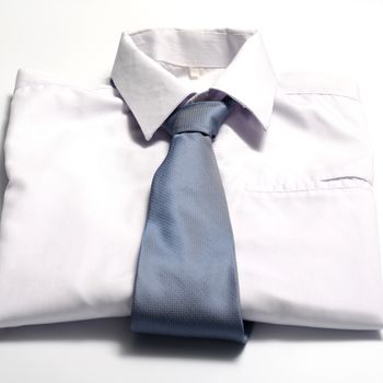 cloth white shirt with blue neck tie