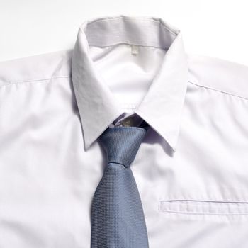 cloth white shirt with blue neck tie