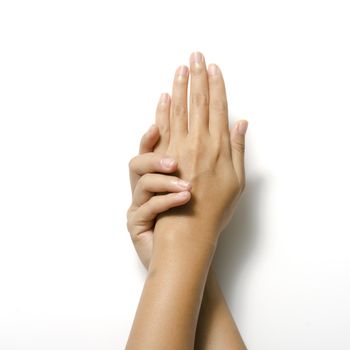 woman open hand symbol on a white background