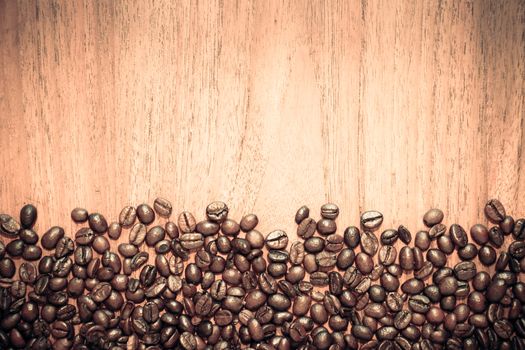 Coffee on teak wooden background, vintage