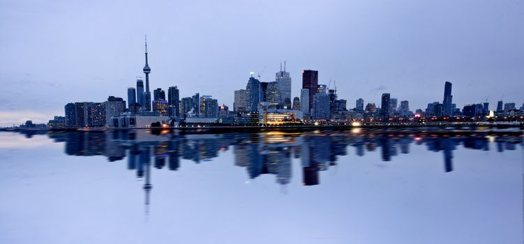 Night Shot Toronto City in Ontario Canada Lake reflection