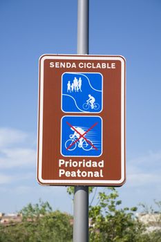 pedestrian and bicycle path signal in Madrid city Spain