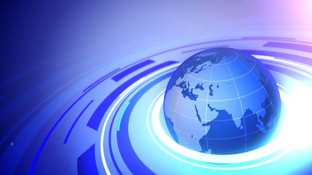 Illustration of Globe on blue business background.