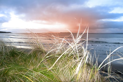 a beautiful view from the sand dunes of Beal beach and sunset in county Kerry Ireland