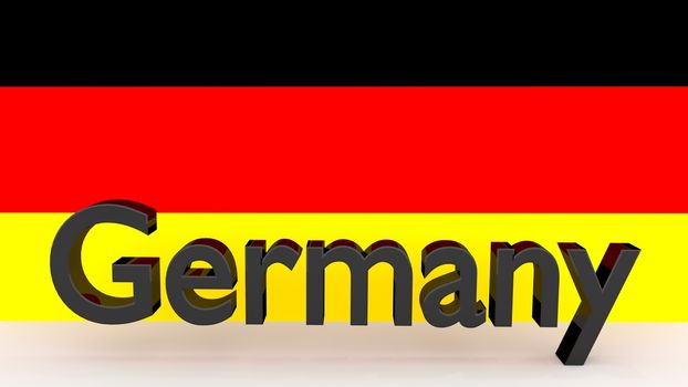 Writing Germany made of dark metal  in front of a german flag