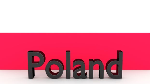 Writing Poland made of dark metal  in front of a polish flag