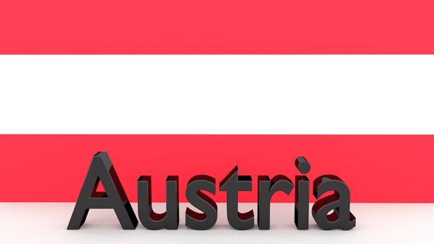Writing Austria made of dark metal  in front of an austrian flag