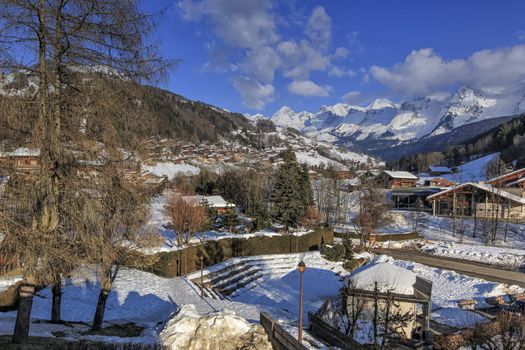 Le Grand-Bornand village in winter, Alps, France