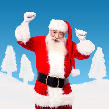 Santa dancing and enjoying his time admist the snow