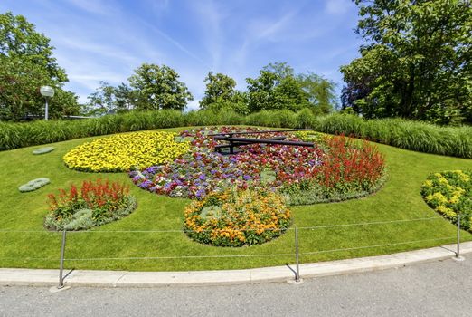 Famous flower clock in Geneva by day, Switzerland