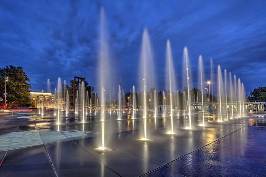 United-Nations place and international organisations buildings by night, Geneva, Switzerland, HDR