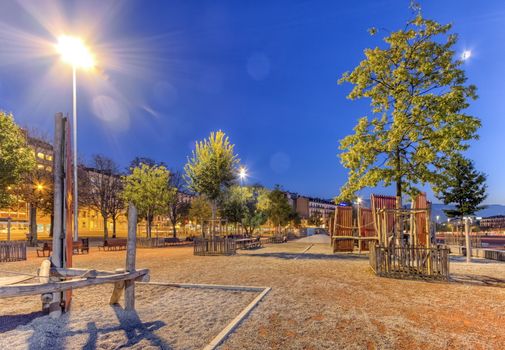 Plain of Plainpalais by night in Geneva, Switzerland, HDR