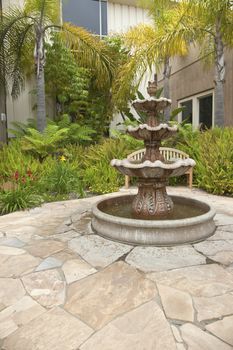 Small backyard fountain in a garden San Diego California.