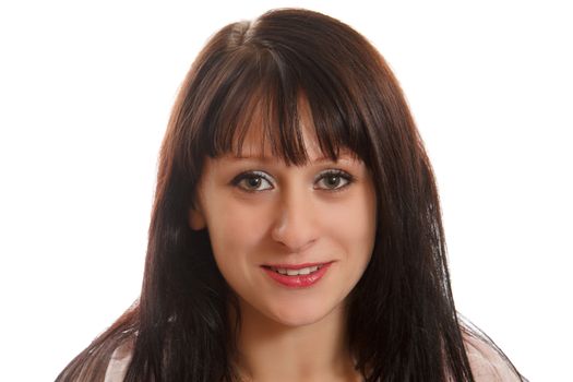 Smiling young woman on a white background