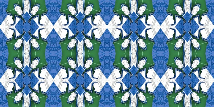 Blue Ethnic pattern. Abstract kaleidoscope fabric design.