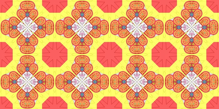 Orange Ethnic pattern. Abstract kaleidoscope fabric design.