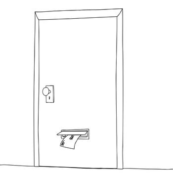 Outline drawing of door with letter in mail slot