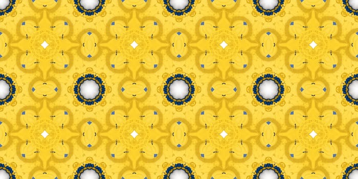 Yellow Ethnic pattern. Abstract kaleidoscope fabric design.