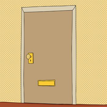 Single closed door with mail slot cartoon