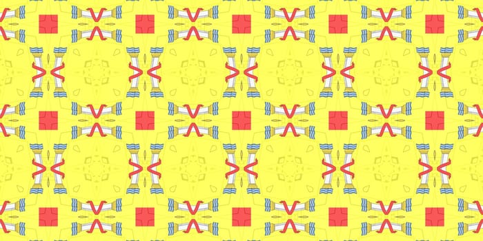 Yellow Ethnic pattern. Abstract kaleidoscope fabric design.