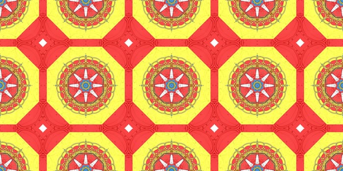 Orange Ethnic pattern. Abstract kaleidoscope fabric design.