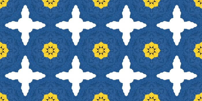 Blue Ethnic pattern. Abstract kaleidoscope fabric design.