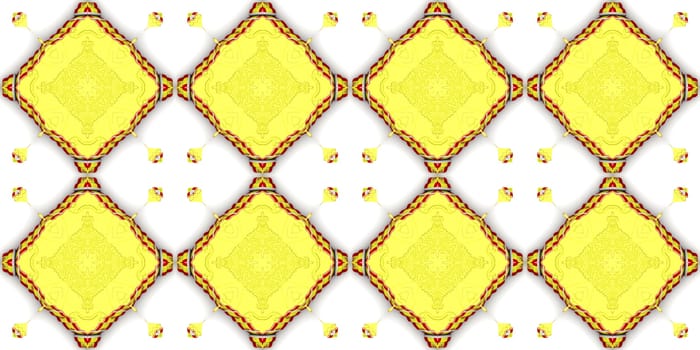 Yellow Ethnic pattern. Abstract kaleidoscope fabric design.