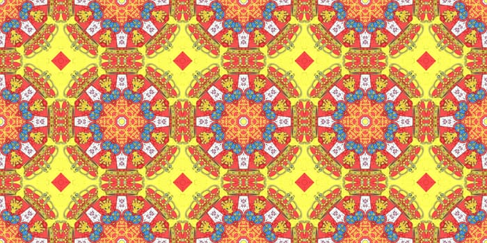 Orange Ethnic pattern. Abstract kaleidoscope fabric design.