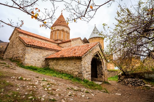 The church is in a medieval fortress Ananuri which located near Georgian Military Highway north of Mtskheta in Georgia