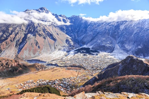The view of Kazbegi Village from Tsminda Sameba Church