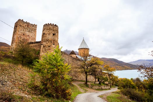 Fortress Ananuri is a medieval fortress located near Georgian Military Road north of Mtskheta, Georgia