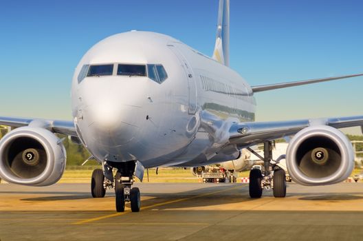  Passenger aircraft before take-off at the airport