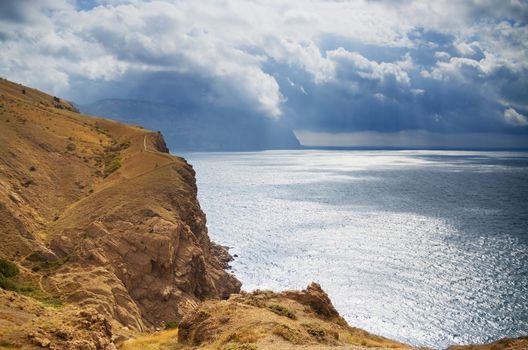 Amazing landscape of the Black Sea and a mountain in Crimea, Ukraine