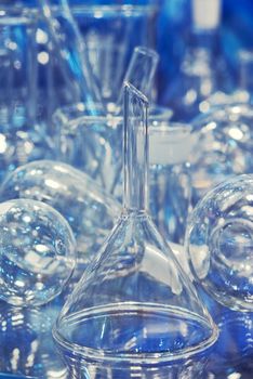 glass flasks andTest-tubes blue colors. Laboratory glassware