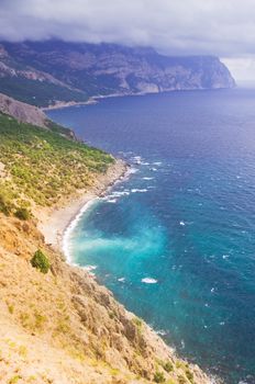 Amazing landscape of the Black Sea and a mountain in Crimea, Ukraine